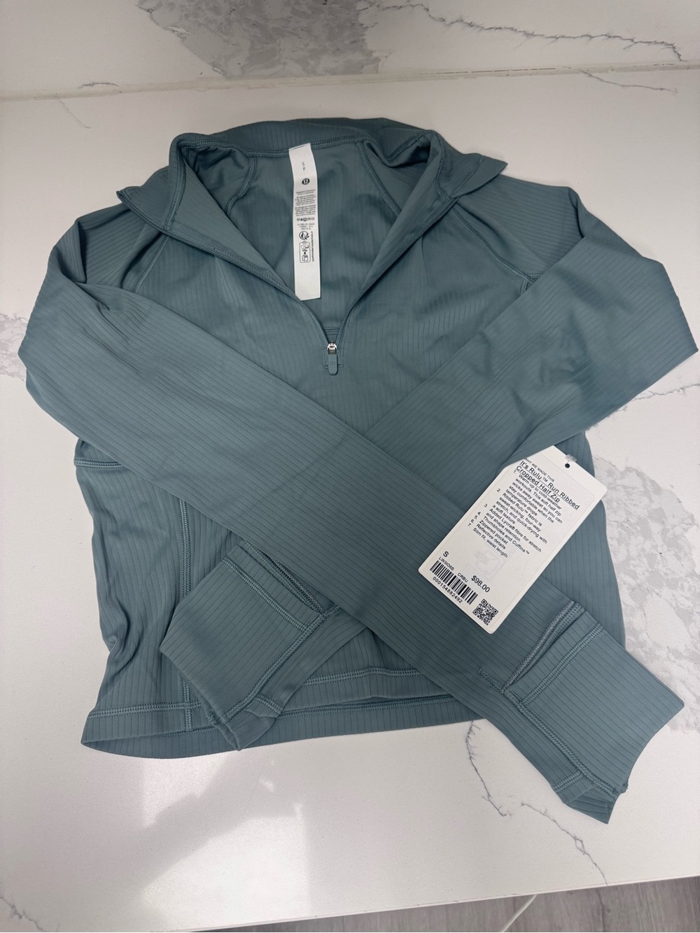 lululemon athletica Ribbed Half-Zip Hoodie in Sage Green
